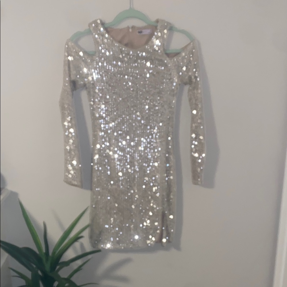 Sequin Long Sleeve Dress - Silver